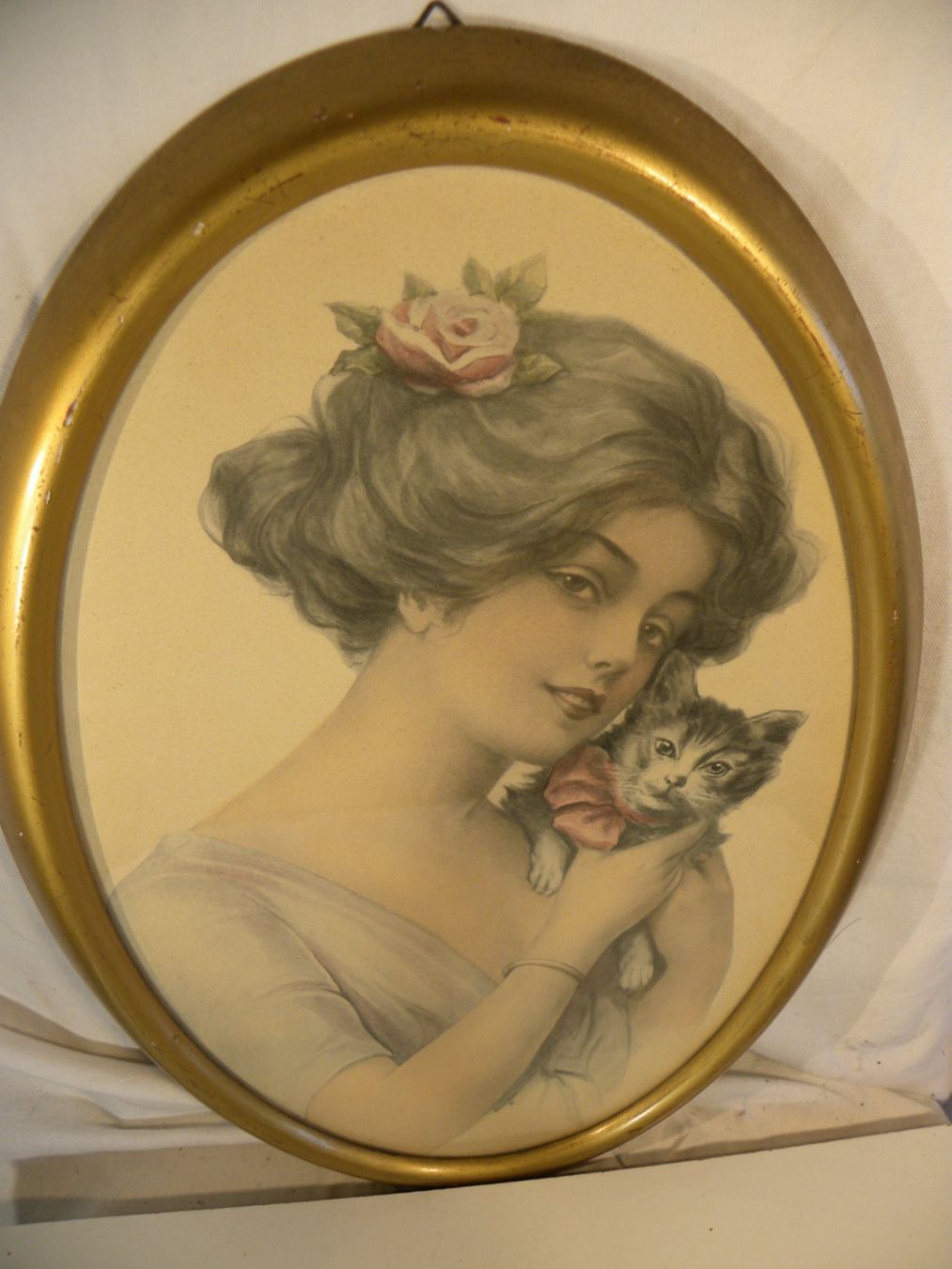 Grafica & Litografie: Archie Gunn 1912 "Frau mit Katze" – Usato da Reinach venduto da Cargill 1