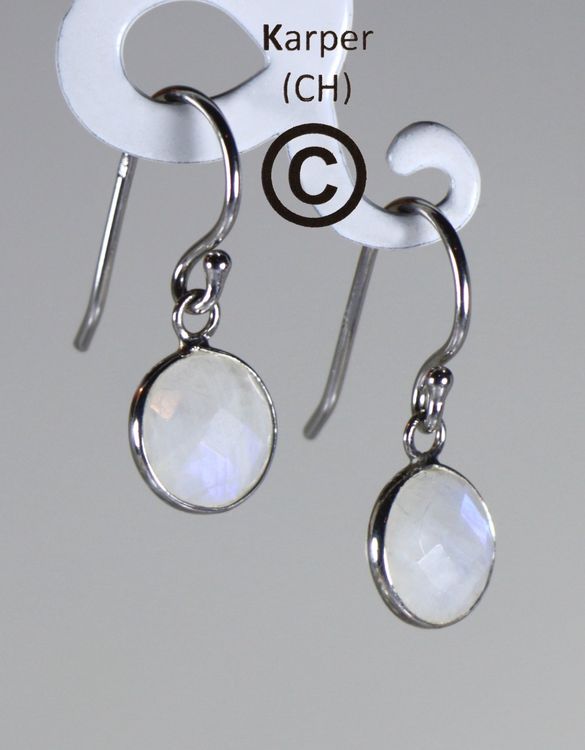 Boucles D'oreilles Argent 925 Avec Pierre De Lune Cube - Faces Perle Bâtonnet Opalescent, Neuf Avec étiquettes