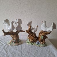 2 x Taubenpaar auf Ast. Vintage, Spain, Porzellanstempel