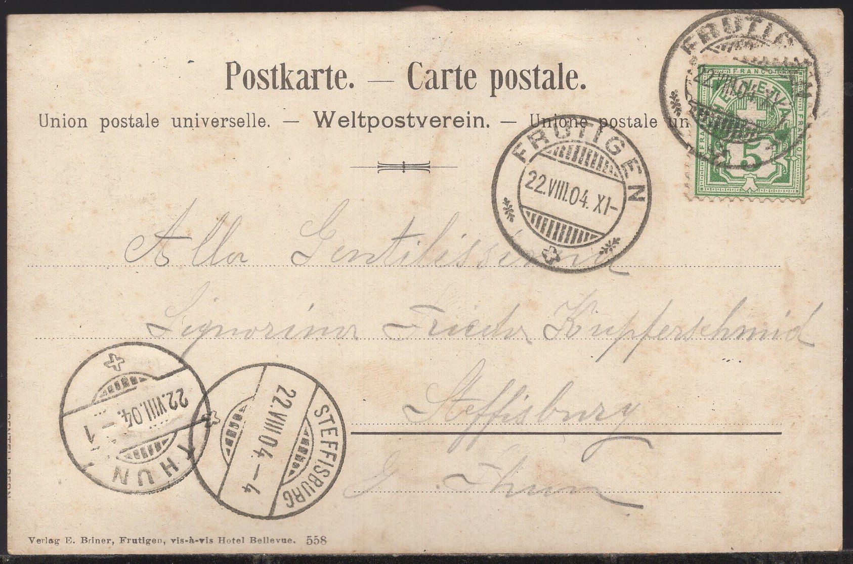 Ansichtskarten: Frutigen  Panorama  1904 – Gebraucht aus Aarau von kufi44 1