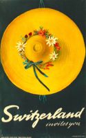 SWITZERLAND INVATES YOU STROHHUT 1937 - Original Plakat