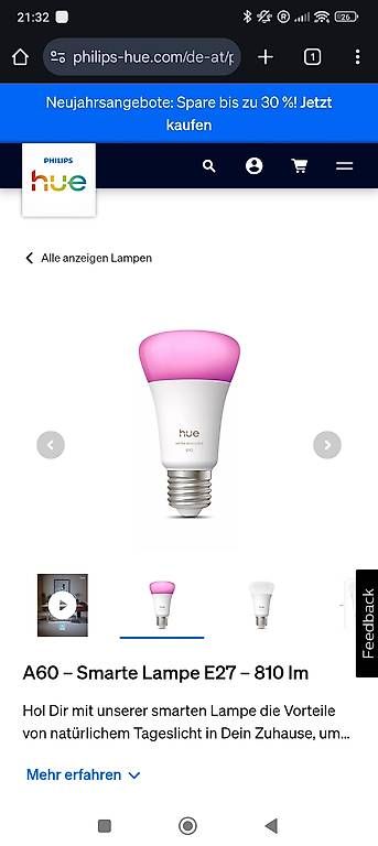 Lampade: Phillips hue A60, Smarte Lampe E27, 810 lm – Usato da Freidorf TG venduto da ebnram