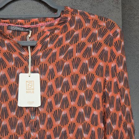 🐸 NILE BLUSE VISKOSE XS NEU ORANGE SCHWARZ SCHÖNES MUSTER