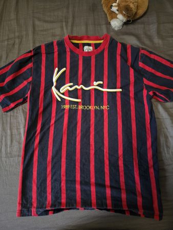 T-shirt Kaws rayé rouge et bleu, taille M