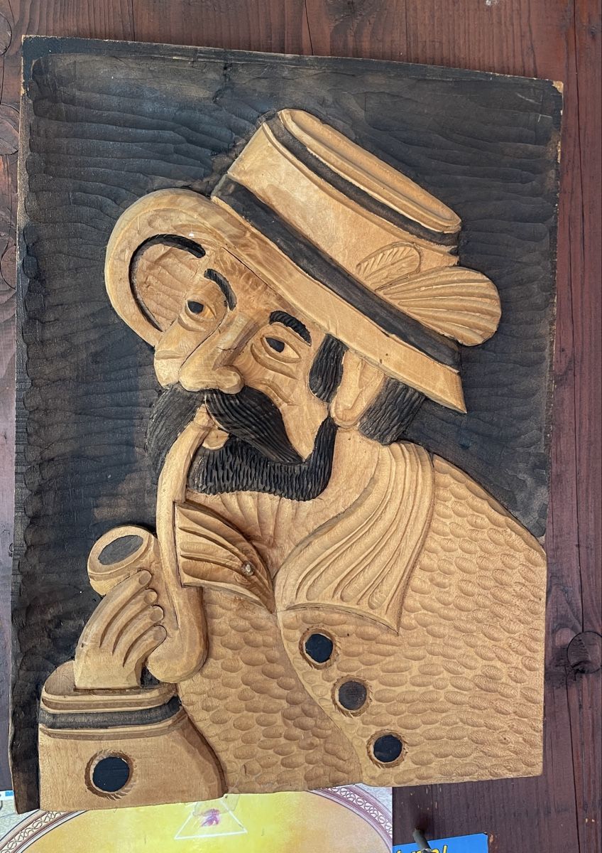 Foto & Immagini: Holzbild Wandbild Mann mit Pfeife geschnitzt Handarbeit – Usato da Zürich venduto da Belisimo 2