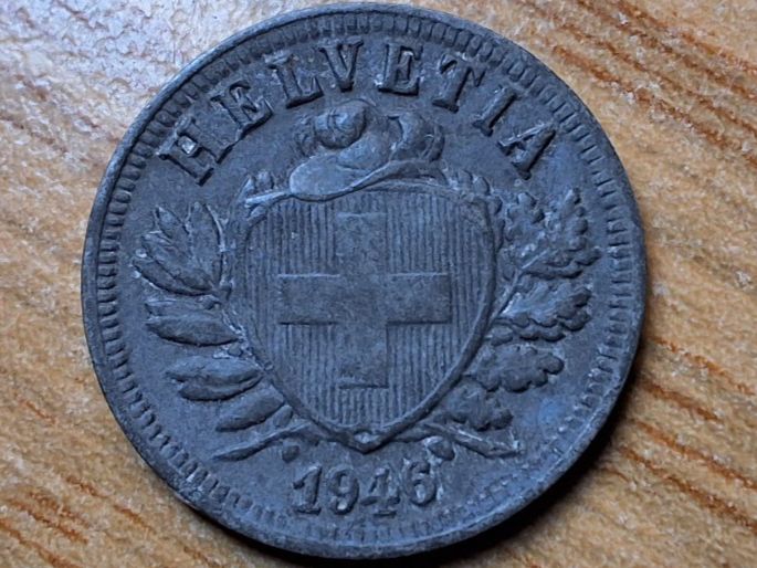 Tutti le monete: 2 Rappen 1946 - Zink - Selten! – Usato da Münchenstein venduto da purbach1 8
