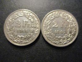 2 x 2.- Fr 1944 + 1947 Superbes pièces  Superbe qualité