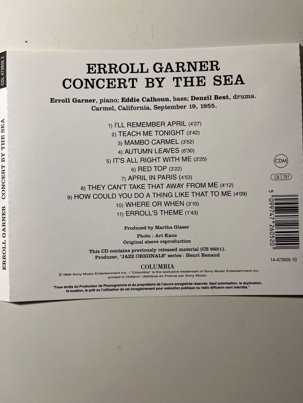 CD: ERROLL GARNER - CONCERT BY THE SEA – Usato da Lausanne venduto da sbar224 1