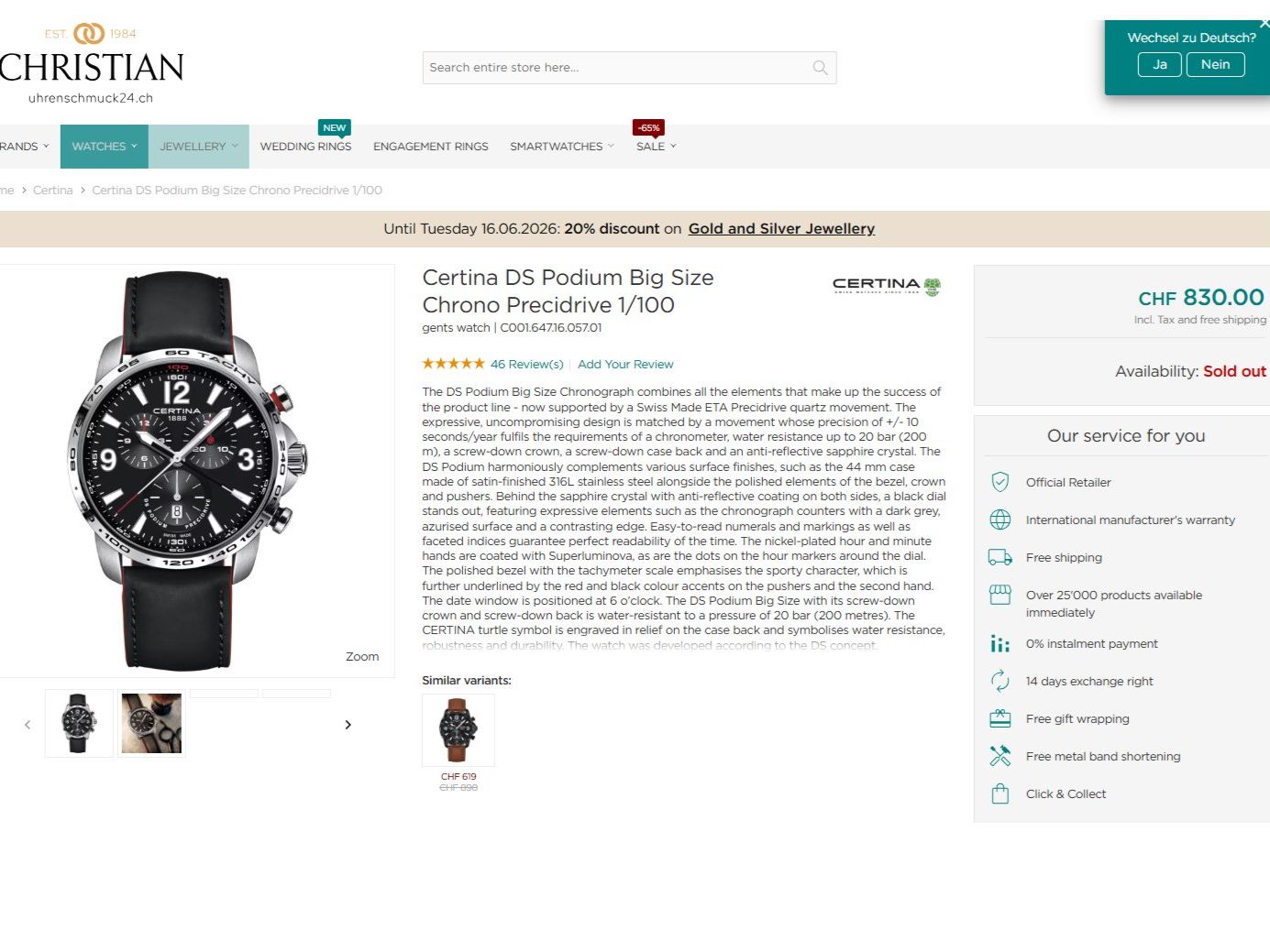 Certina Orologi: Certina DS Podium Big Size Chrono Precidrive 1/100 – Nuovo e nell'imballaggio originale da Rümlang venduto da oscar8353 5