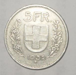 Alle Münzen: Monnaie Suisse 5.--  1932 – Gebraucht aus Orbe von Fleuryan