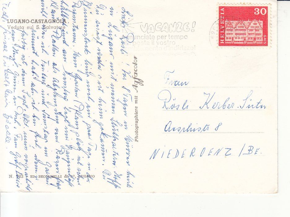 Cartoline postali: Lugano Castagnola 1973 – Usato da Bürglen TG venduto da StampGraf 1