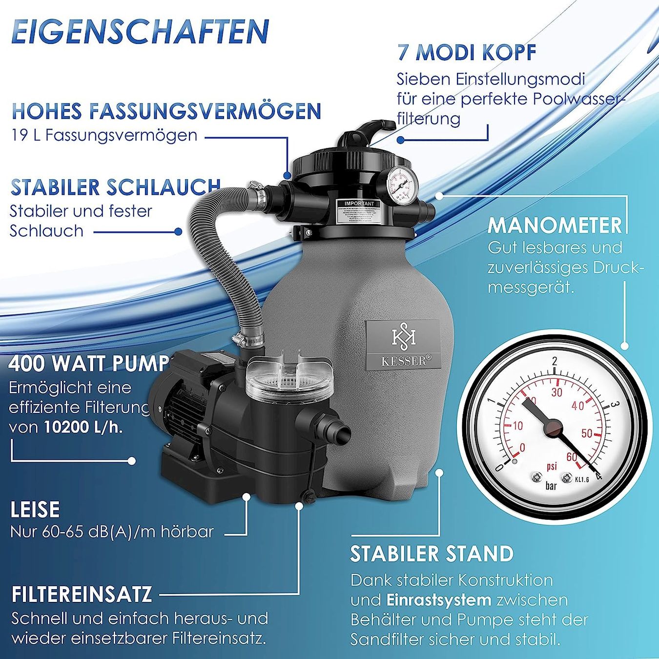 Piscines: Sandfilteranlage 10200 L/h 400W grau – Neuf avec emballage d'origine à Bottighofen par zaap 1