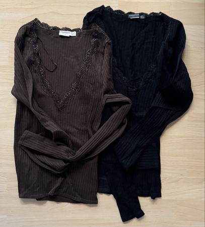 Stradivarius Langarmshirts Set V braun schwarz, Grösse S