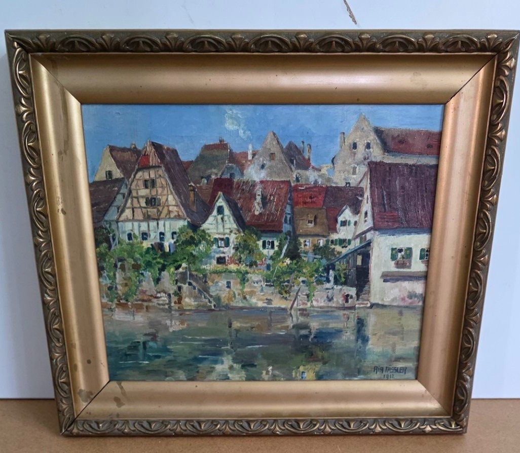 Dipinti: Antikes Ölgemälde 1912 von Ria Fässler St.Gallen – Usato da Flums venduto da Flumsantik