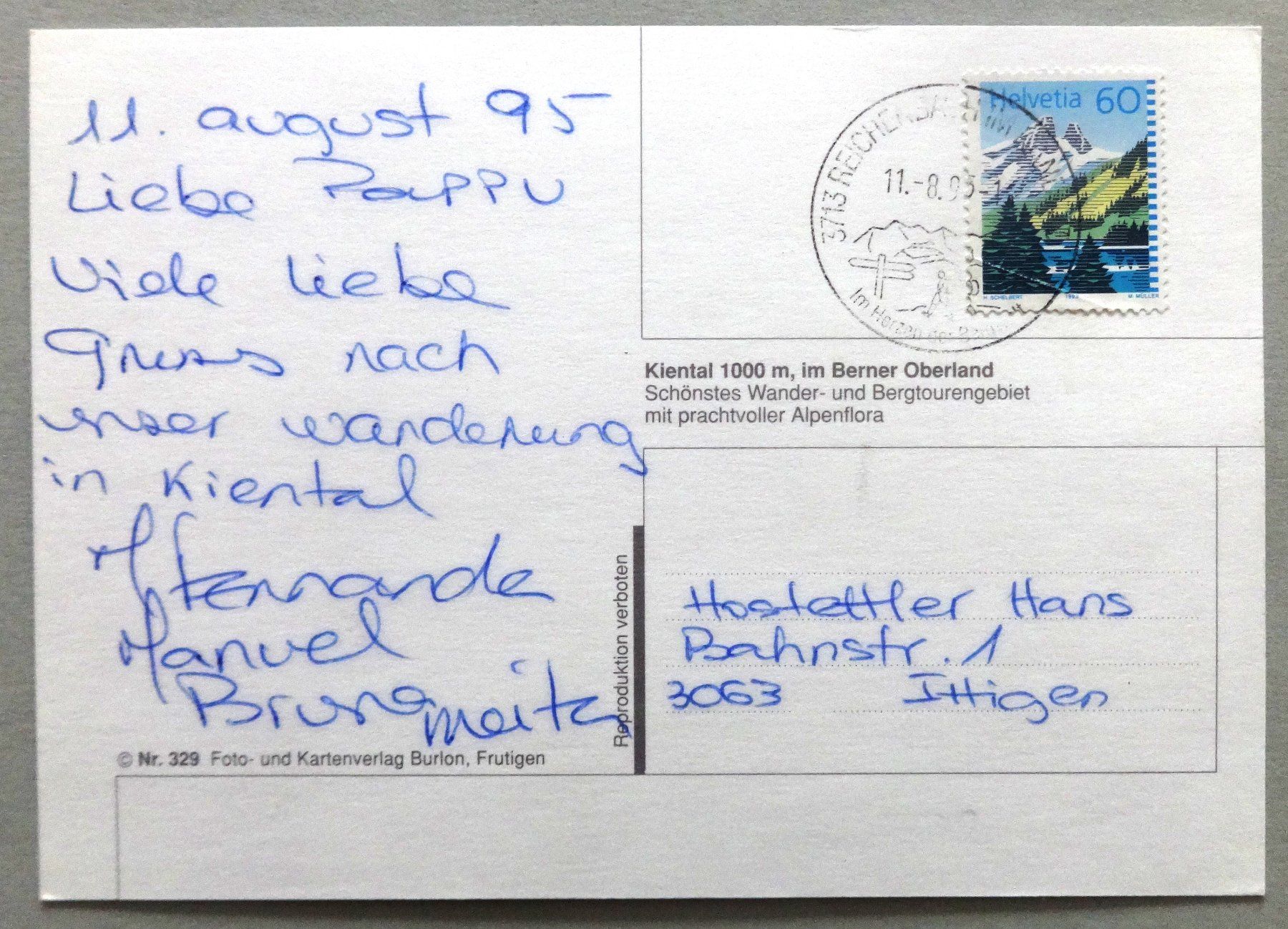 Cartoline postali: Kiental 1000 m, im Berner Oberland – Usato da Fétigny venduto da Billy2miny 1