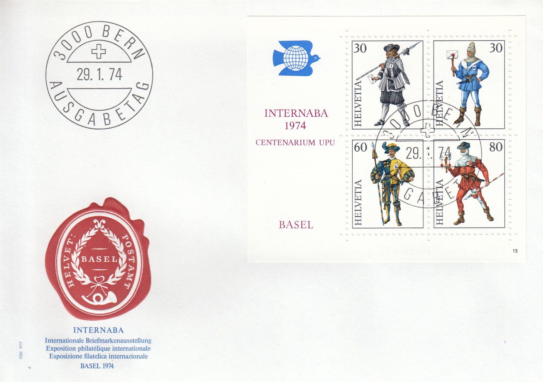 Tutti i francobolli: W50 INTERNABA Basel 1974 Internat. Briefmarkenausstellung – Usato da Spreitenbach venduto da Mustang_1105