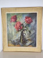 Ölgemälde Rosen in Vase, Stillleben, gerahmt