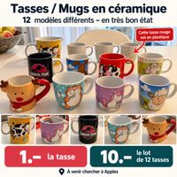Lot de 12 tasses en céramique motifs variés bon état