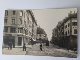 Alte Ansichtskarte Basel Greifengasse, 1910er, Tram R21