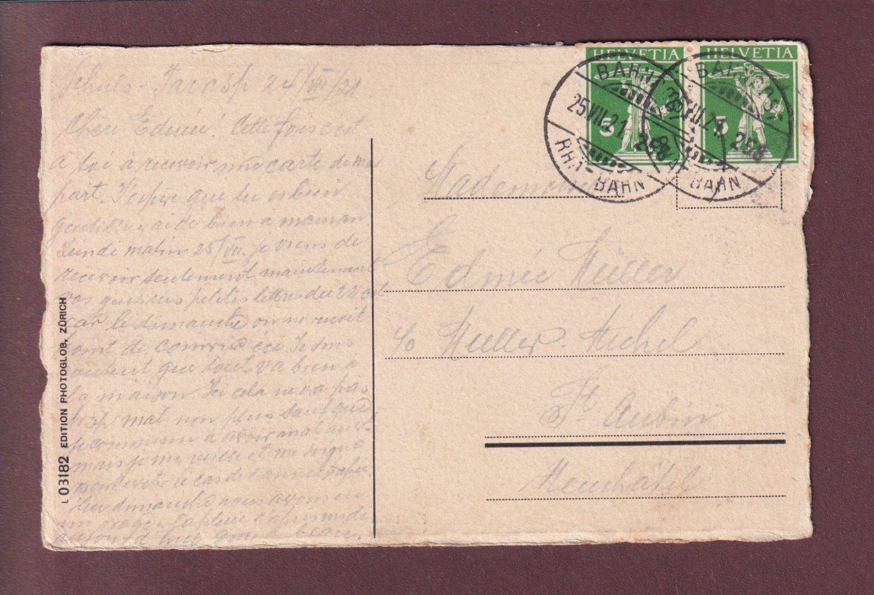 Ansichtskarten: FONTANA - 1921 – Gebraucht aus Pully von nicecards 1