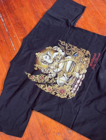 TSHIRT GANESHA Schwarz XL mit Gold Print Front & Back 100% B