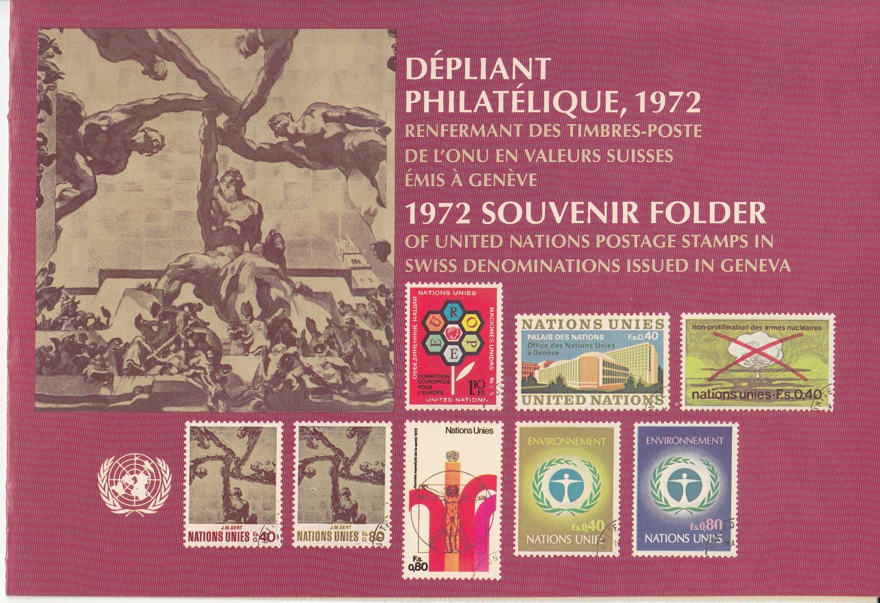 Tutti i francobolli: Uno Genf Souvenir-Folder 1972 postfrisch – Usato da Bürglen TG venduto da StampGraf