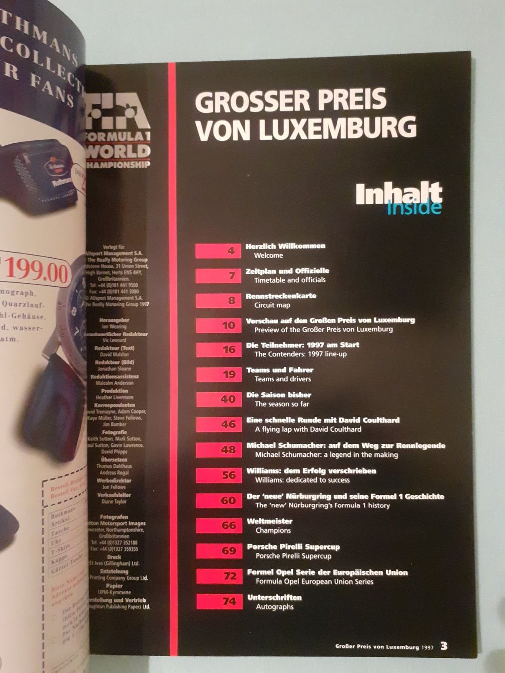 Riviste & Magazine: Programmheft Formel 1 GP Luxemburg "Nürburgring" 1997 – Usato da Aarburg venduto da Hktm 1