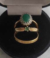 Ensemble trois bagues or 750 émeraude et diamants état neuf
