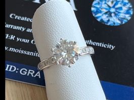 S925 Ring mit Moissanite Diamant, 2 Carat, Gr. 51, wie neu!