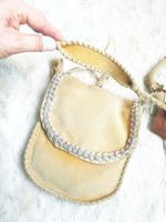 LEDERTASCHE BAG TATANKA WILDLEDER VELOUR SILBER GELD VINTAGE