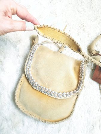 LEDERTASCHE BAG TATANKA WILDLEDER VELOUR SILBER GELD VINTAGE