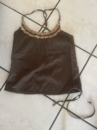 Damen Top braun Gr. 36 Only mit Holz Perlen