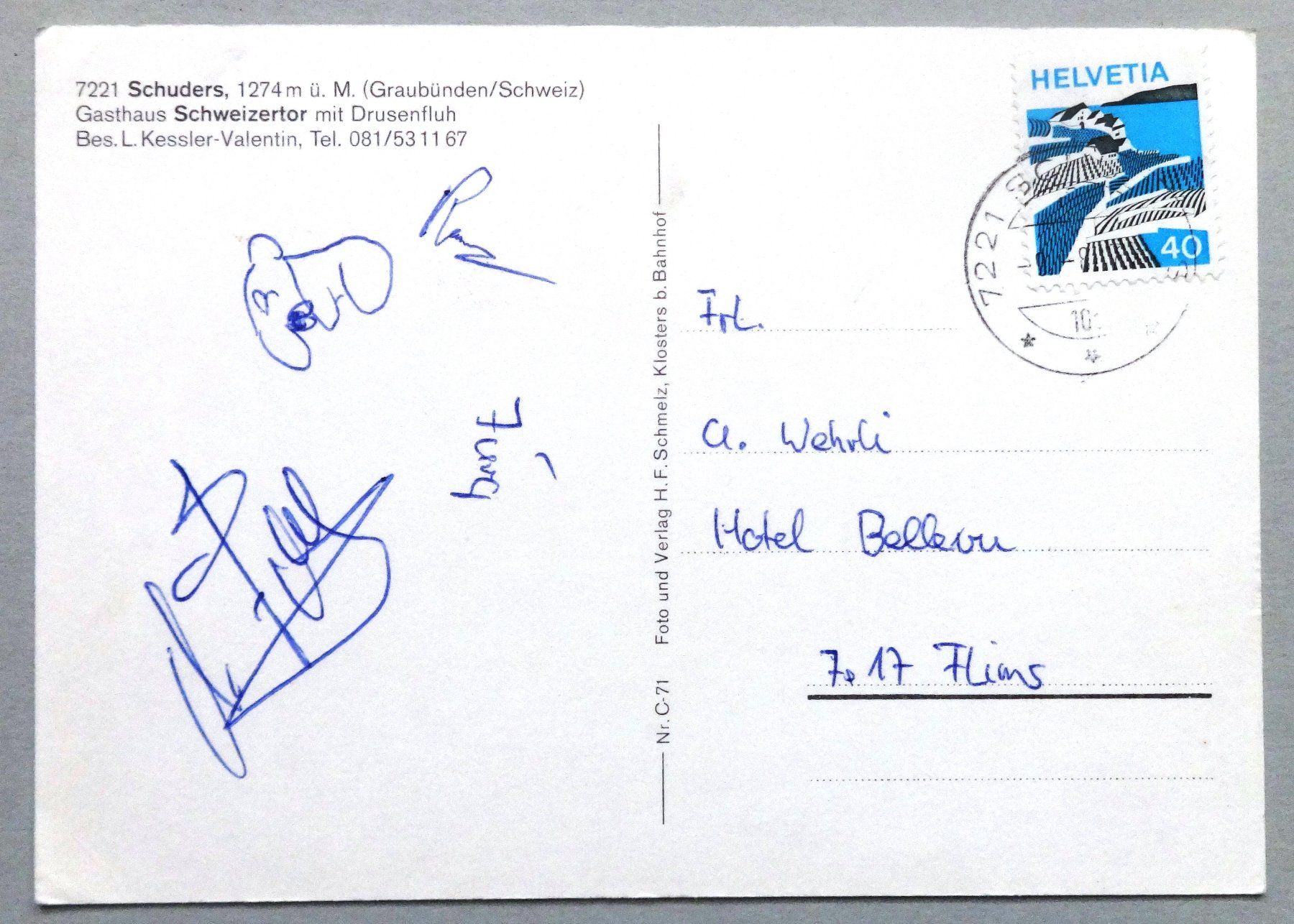 Cartoline postali: Schuders GR, Gasthaus Schweizertor – Difettoso da Fétigny venduto da Billy2miny 1