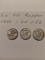 3x 50 Rappen silber 1950, 51 und 1952