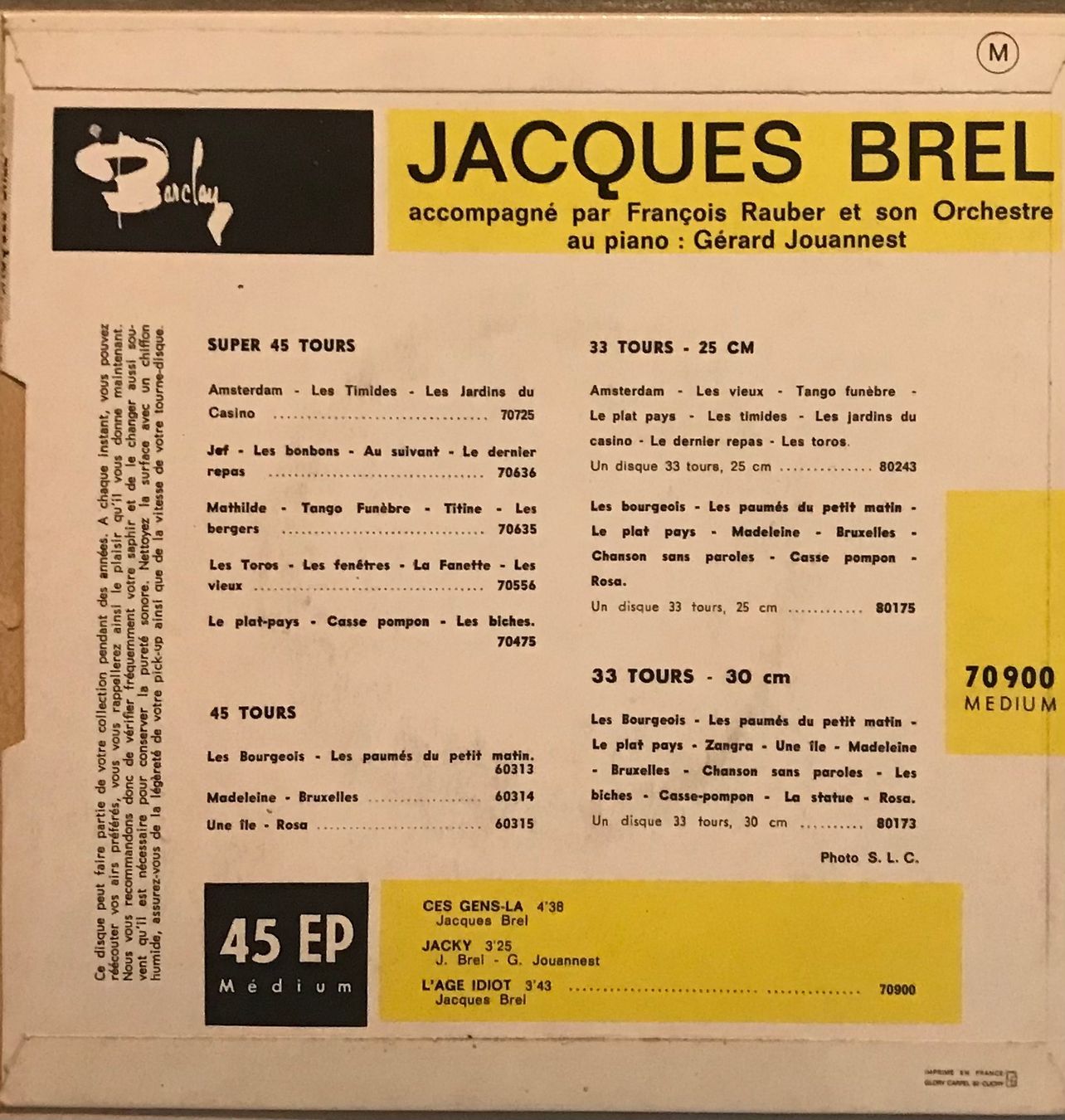 Schallplatten: JACQUES BREL - CES GENS LÀ – Gebraucht aus Bussigny von  1