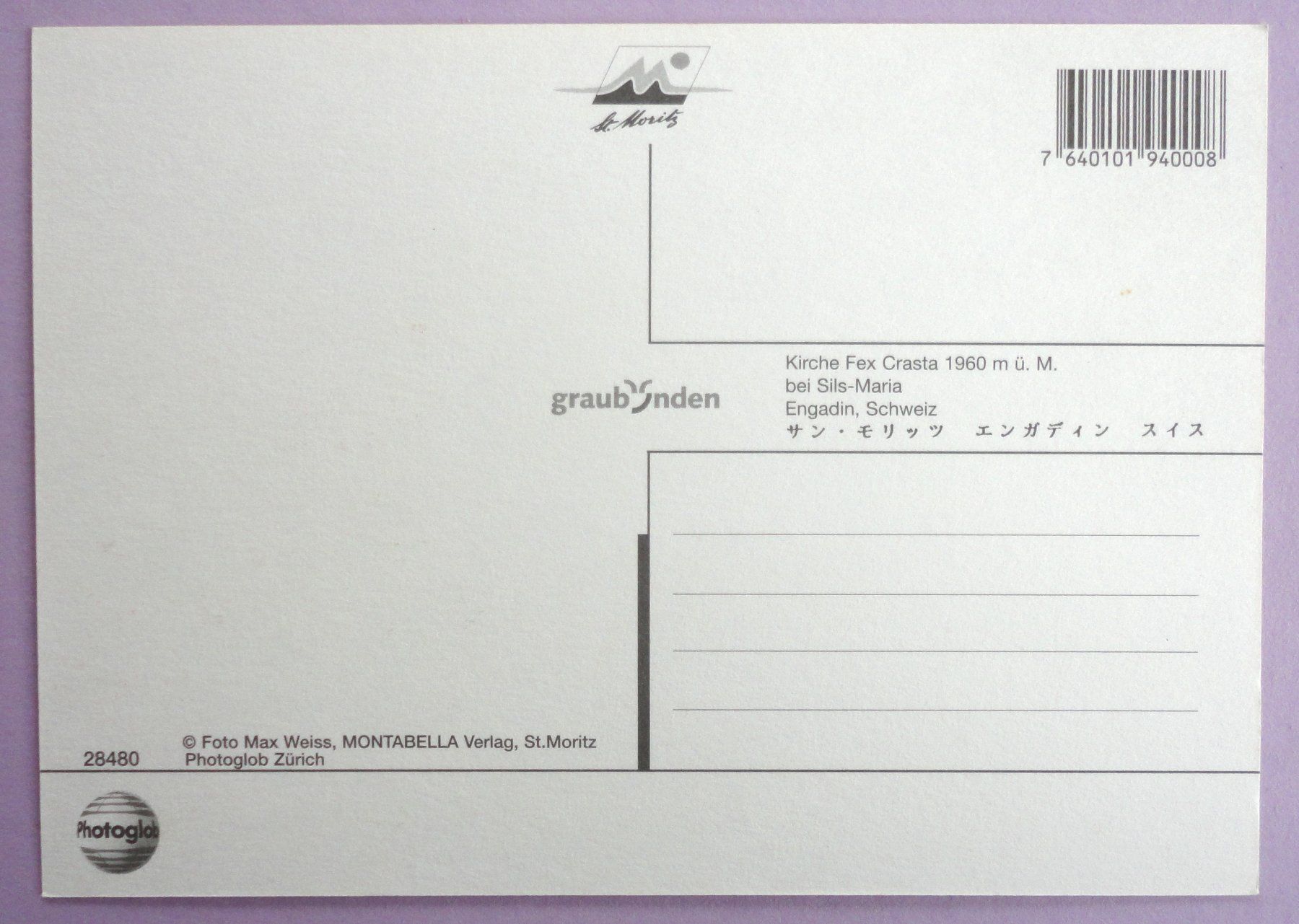 Cartoline postali: Kirche Fex Crasta 1960 m ü.M. – Usato da Fétigny venduto da Billy2miny 1