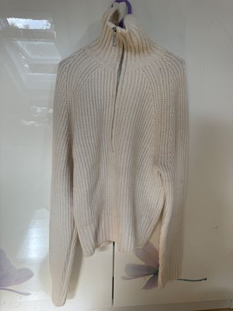 H&M Strickpullover mit Reissverschluss, weiss, Grösse M
