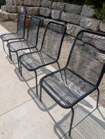 Set of 4 black garden chairs with rope seats
