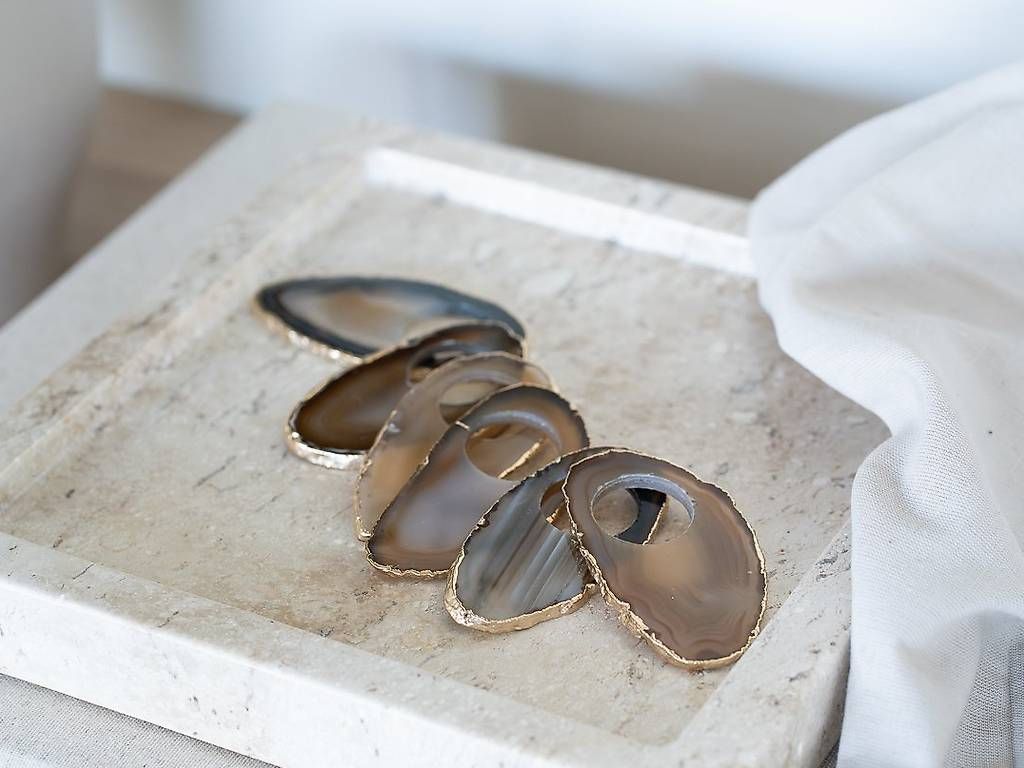 Tutte le decorazioni: 6x Gold-plattierte Achat Serviettenhalter – Nuovo e nell'imballaggio originale da Thalheim venduto da leleaxel 3