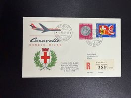 Swissair Erstflugbrief Genf - Mailand 1964