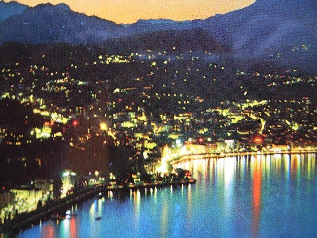 Cartoline postali: Ansichtskarte ungelaufen - Lugano bei Nacht – Usato da Dübendorf venduto da rumpumpel 1