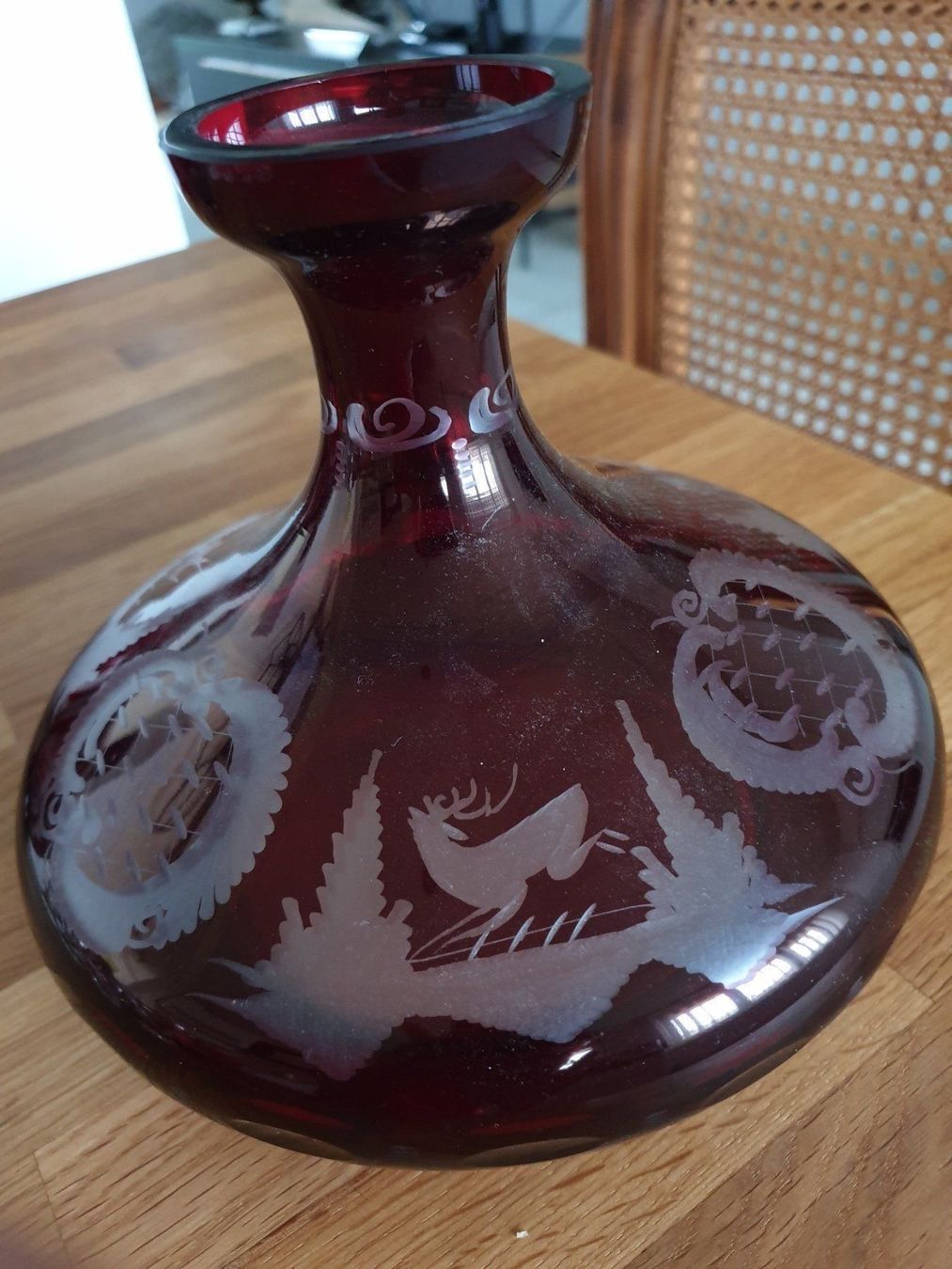 Caraffe: antik KRISTALL-RUBINGLAS-KARAFFE bauchig ca100 J. – Nuovo (secondo la descrizione) da Tägerwilen venduto da Slodei 2