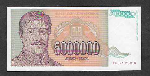 Banconote: Yugoslavia  5.000.000  1993  Bankfrisch – Nuovo (secondo la descrizione) da Gordola venduto da coinsandnotes