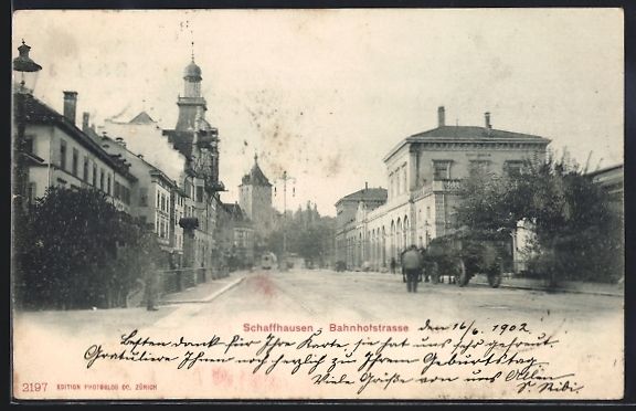 Cartoline postali: Schaffhausen, Bahnhofstrasse mit Pferdek – Usato da Berlin venduto da bartko-reher