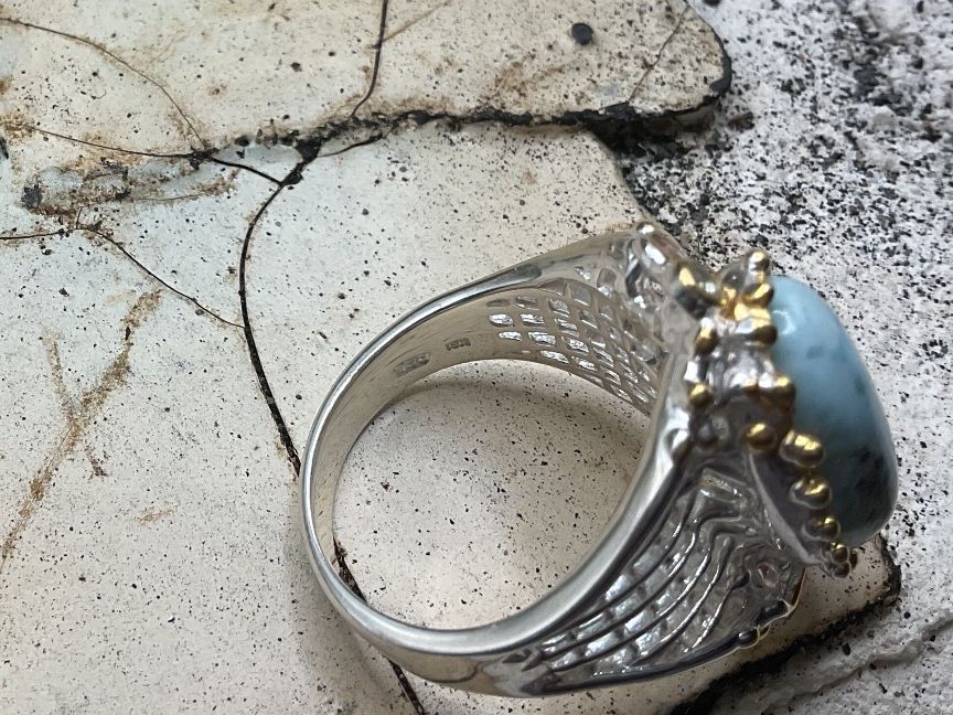 Ringe: Art Deco Stil Silberring mit Larimar, Gr.56 – Neu (gemäss Beschreibung) aus Luzern von S.Kern01 1