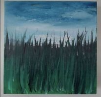 Gemälde Sommerwiese mit blauem Himmel,handmade 30×30