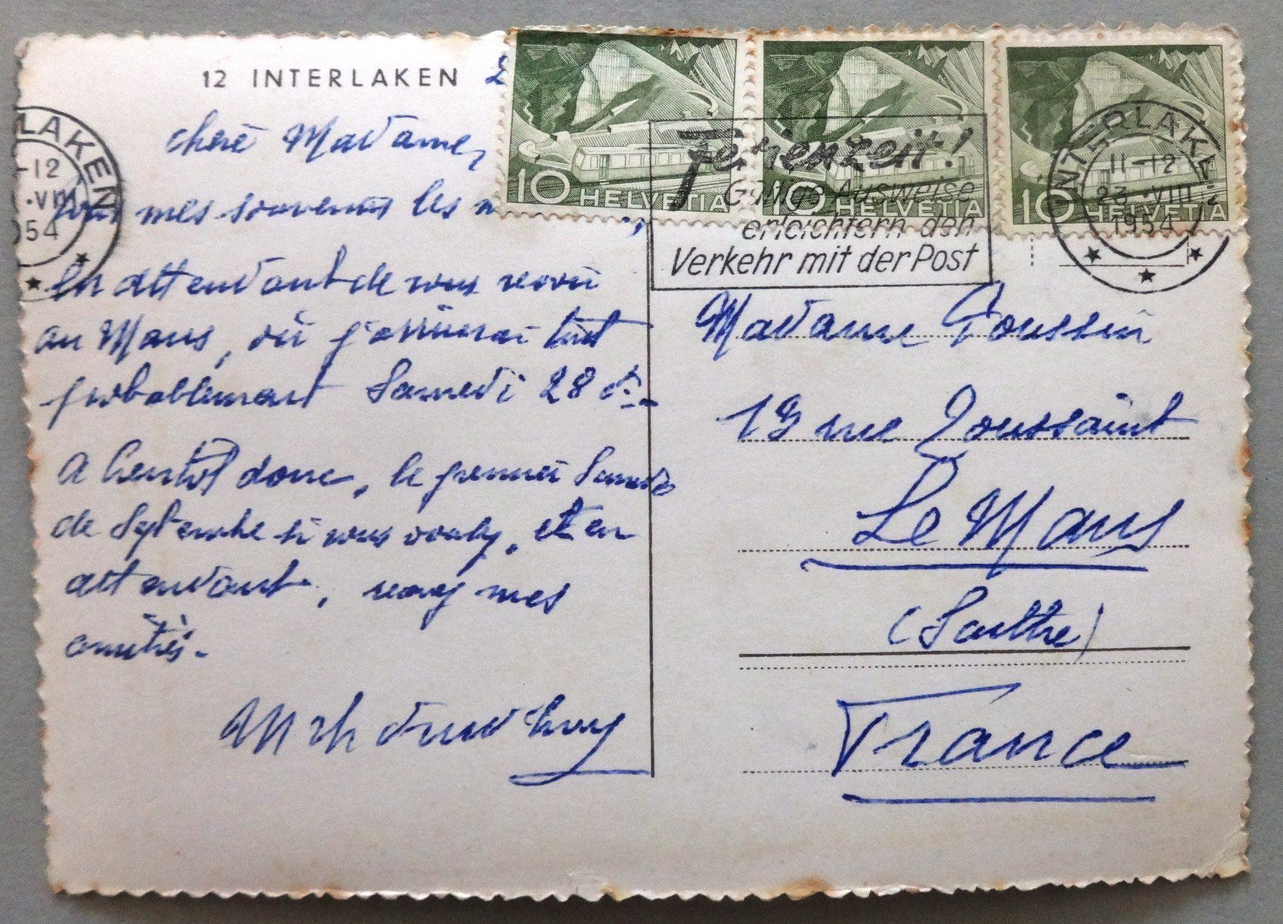 Cartoline postali: Interlaken – Usato da Fétigny venduto da Billy2miny 1