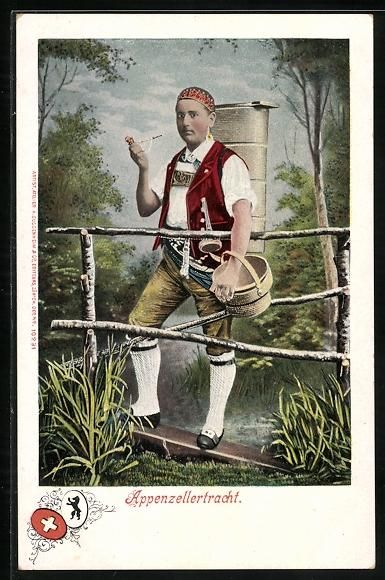Cartoline postali: AK Mann in Appenzellertracht mit Pfeife – Usato da Berlin venduto da bartko-reher
