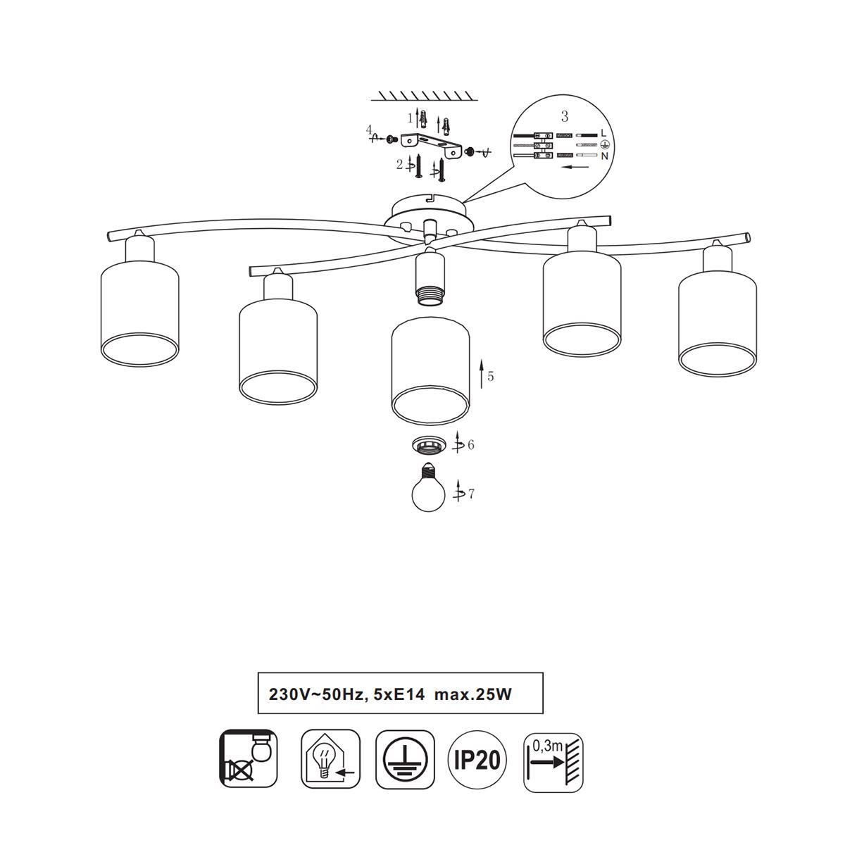 Lampadari & plafoniere: Deckenleuchte, 5 Strahler, 75 cm x 44 cm – Nuovo (secondo la descrizione) da Kreuzlingen venduto da Smart-Light 3