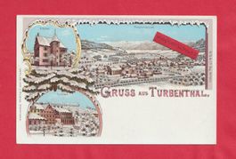 Gruss aus Turbenthal (ZH) 3-Bild Winter-Litho  mit Glimmer